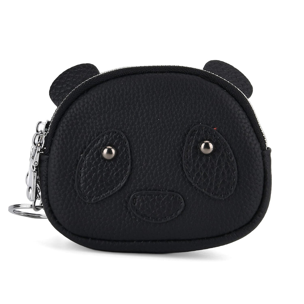 Genuine Leather Panda Pattern Wallet with Dual Zip - Black