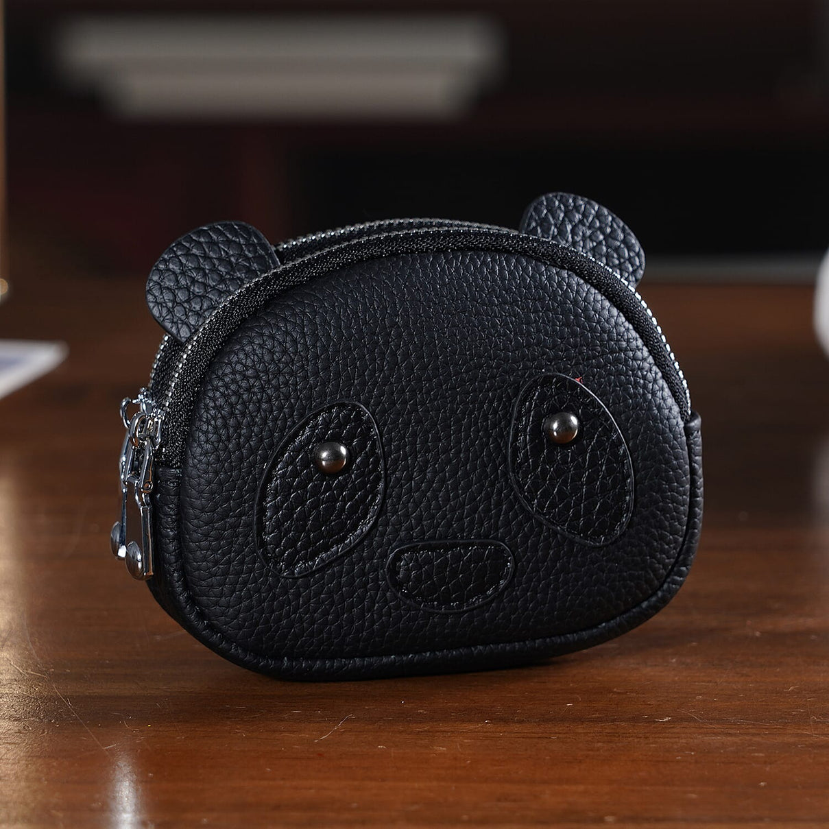 Genuine Leather Panda Pattern Wallet with Dual Zip - Black V32513177 2