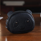 Genuine Leather Panda Pattern Wallet with Dual Zip - Black