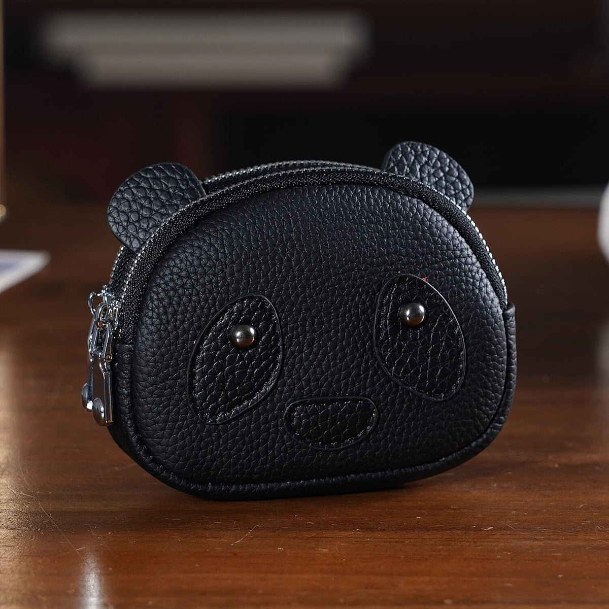 Genuine Leather Panda Pattern Wallet with Dual Zip - Black V32513177 2