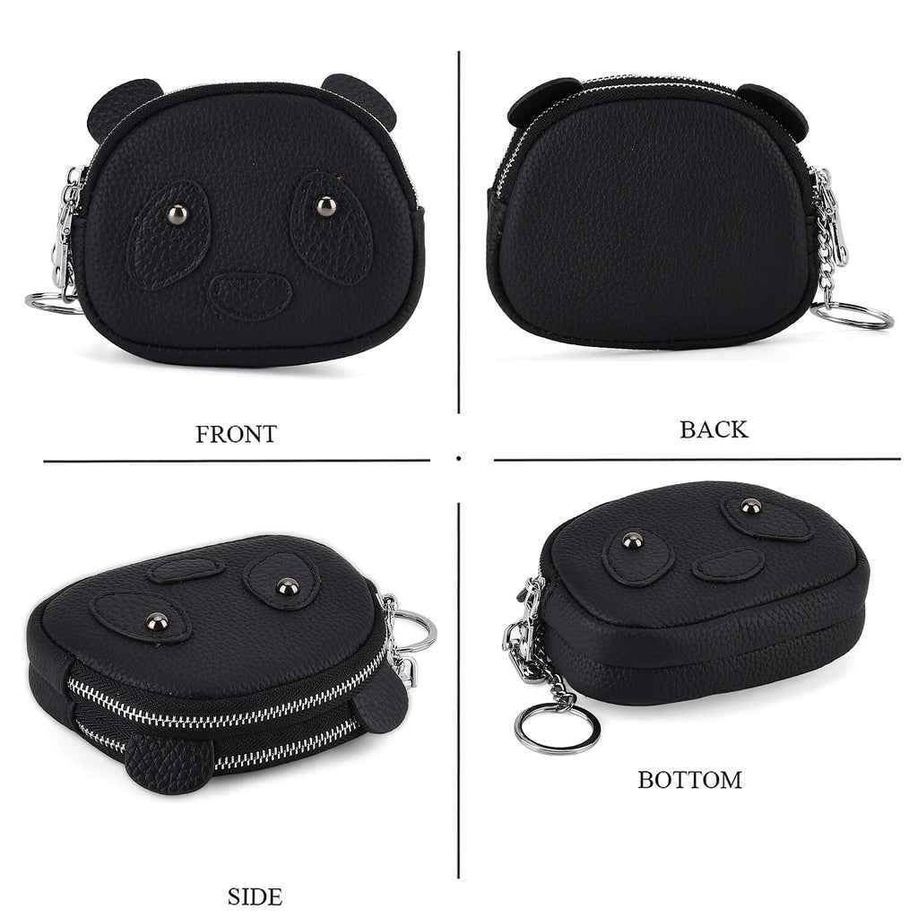 Genuine Leather Panda Pattern Wallet with Dual Zip - Black
