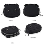 Genuine Leather Panda Pattern Wallet with Dual Zip - Black