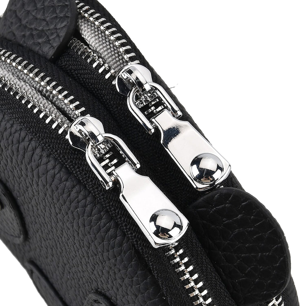 Genuine Leather Panda Pattern Wallet with Dual Zip - Black