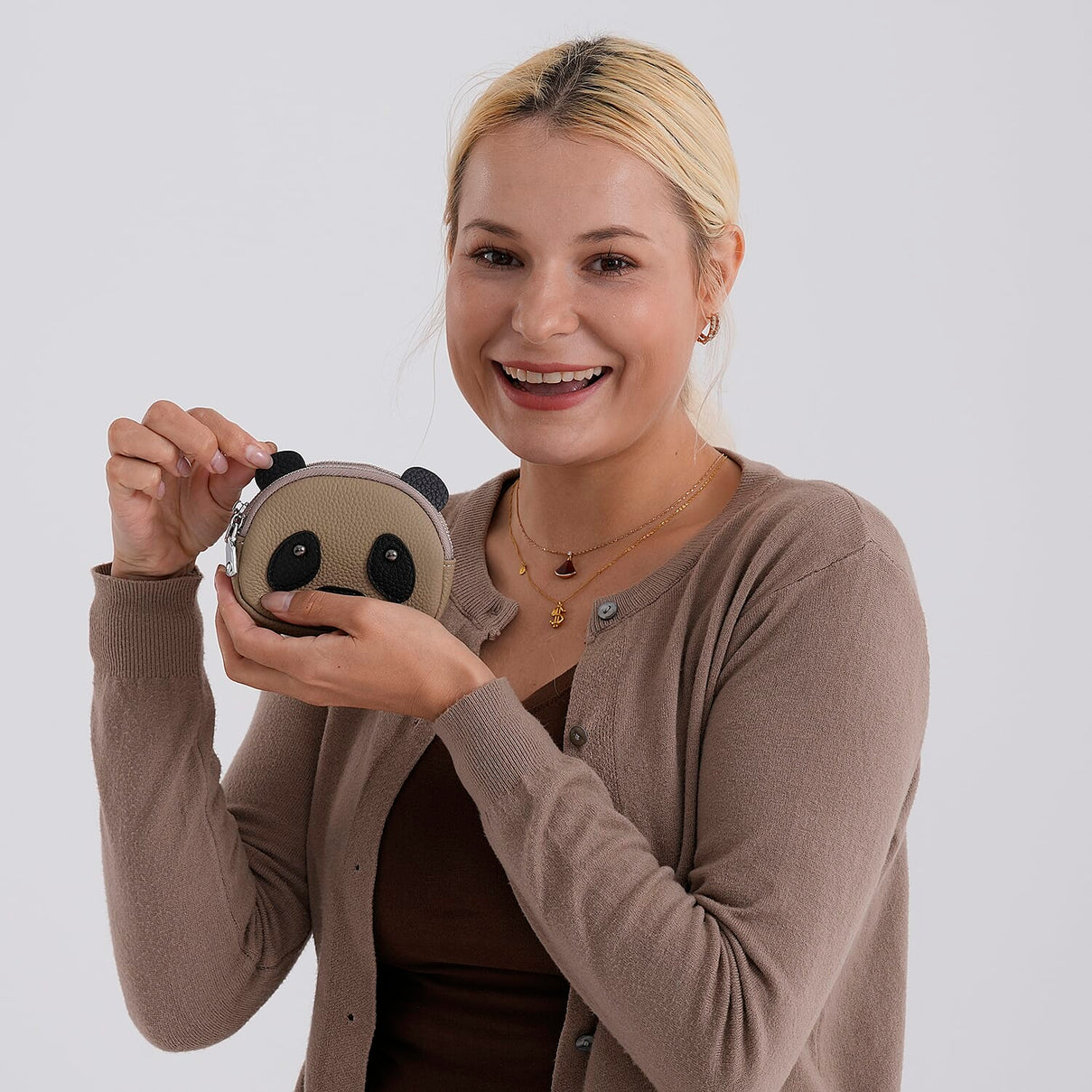 Genuine Leather Panda Pattern Wallet - Grey V32514724 3