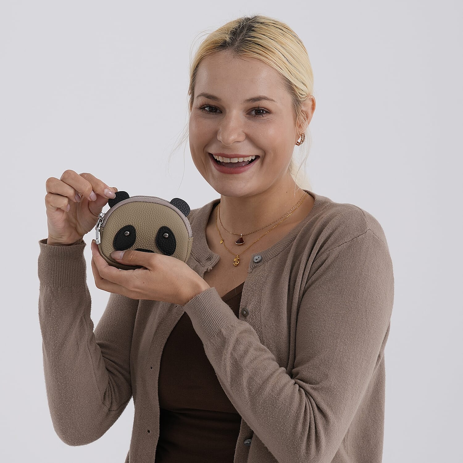Genuine Leather Panda Pattern Wallet - Grey V32514724 3