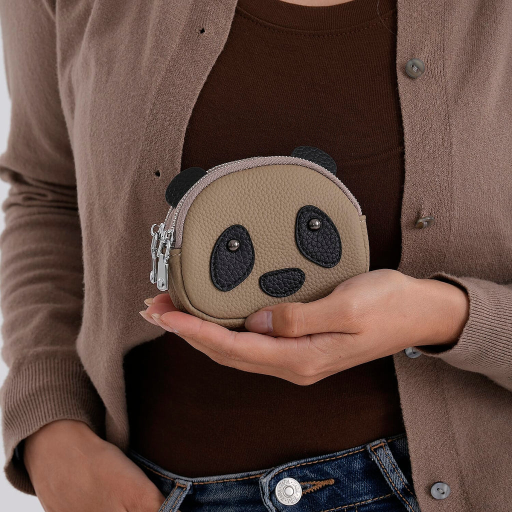 Genuine Leather Panda Pattern Wallet - Grey