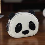 Genuine Leather Panda Print Pattern Wallet with Dual Zip (Size 12x4x10 cm) - Off White