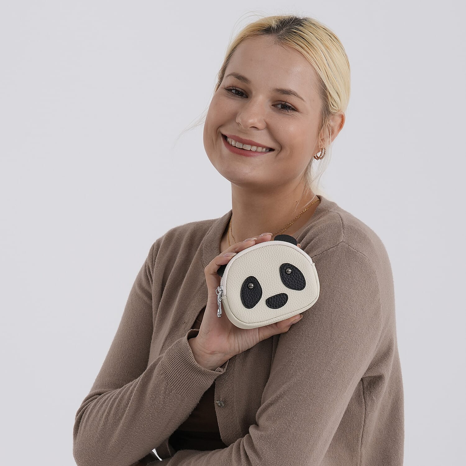 Genuine Leather Panda Print Pattern Wallet with Dual Zip (Size 12x4x10 cm) - Off White 8411768 3
