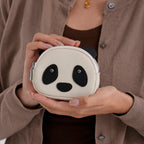 Genuine Leather Panda Print Pattern Wallet with Dual Zip (Size 12x4x10 cm) - Off White