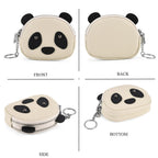 Genuine Leather Panda Print Pattern Wallet with Dual Zip (Size 12x4x10 cm) - Off White