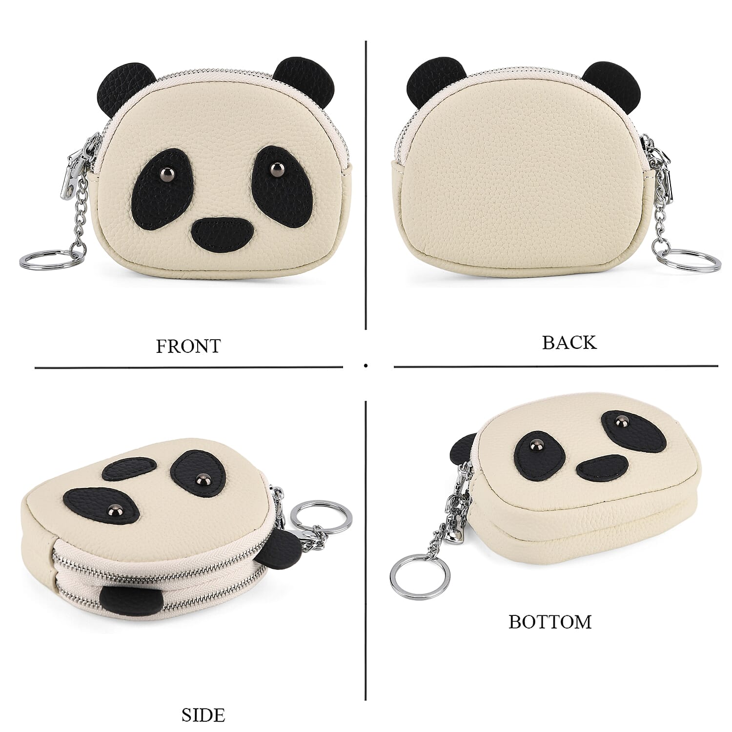 Genuine Leather Panda Print Pattern Wallet with Dual Zip (Size 12x4x10 cm) - Off White 8411768 5
