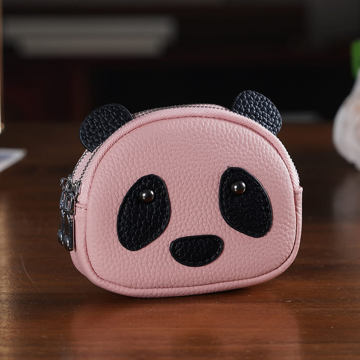 Genuine Leather Panda Print Pattern Wallet with Dual Zip (Size 12x4x10 cm) - Pink 8411767 2