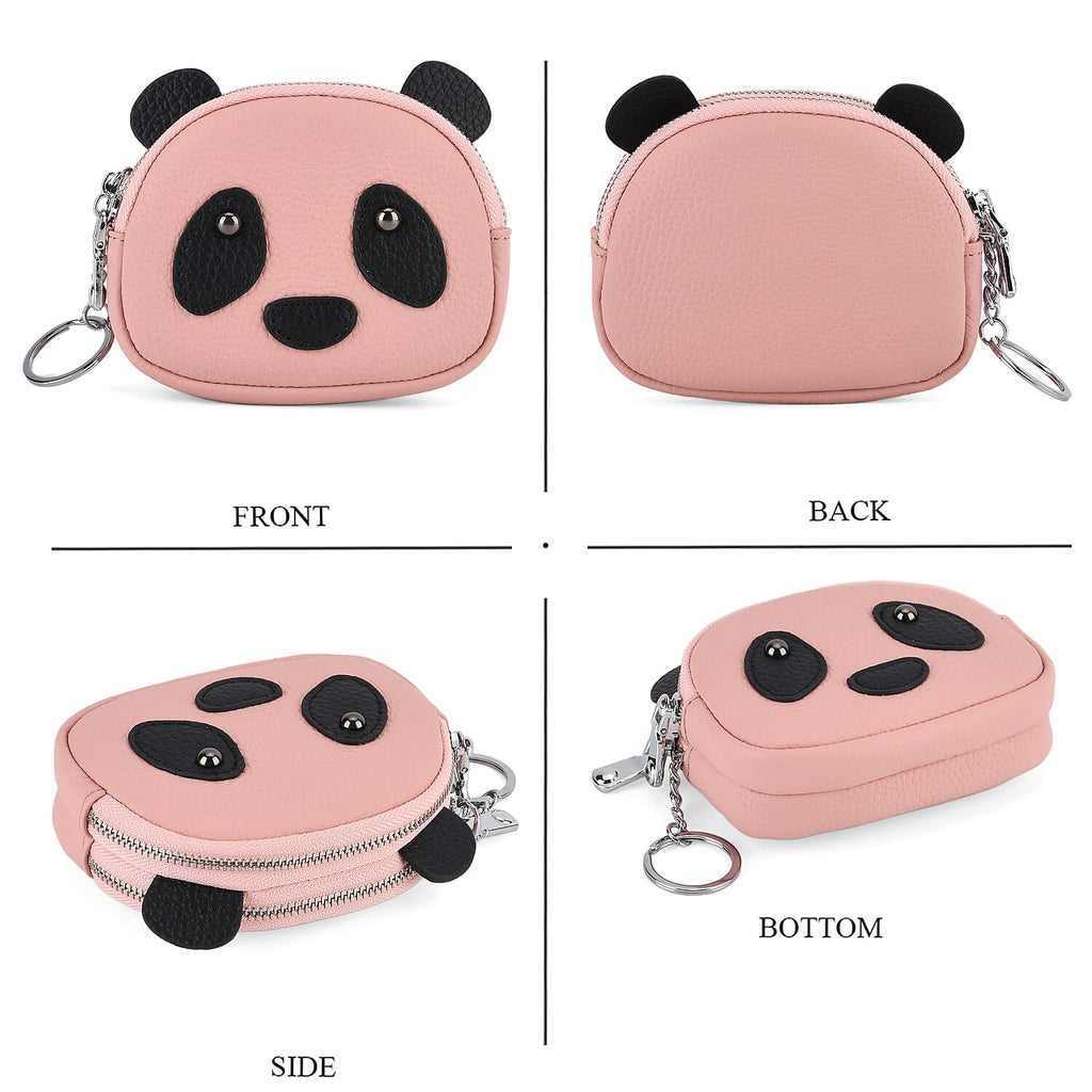 Genuine Leather Panda Print Pattern Wallet with Dual Zip (Size 12x4x10 cm) - Pink