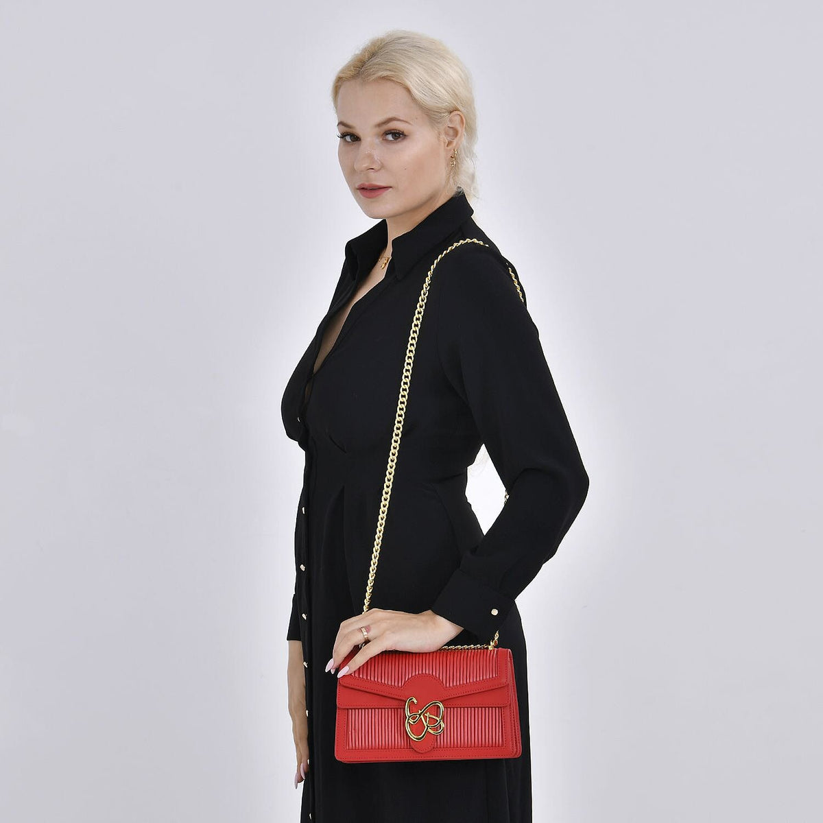 Genuine Leather Pleated Crossbody Bag (Size 23x7x14 cm) 7618836 1