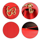Designer Inspired - Genuine Leather Pleated Pattern Crossbody bag with Long Shoulder Chain Strap - Red