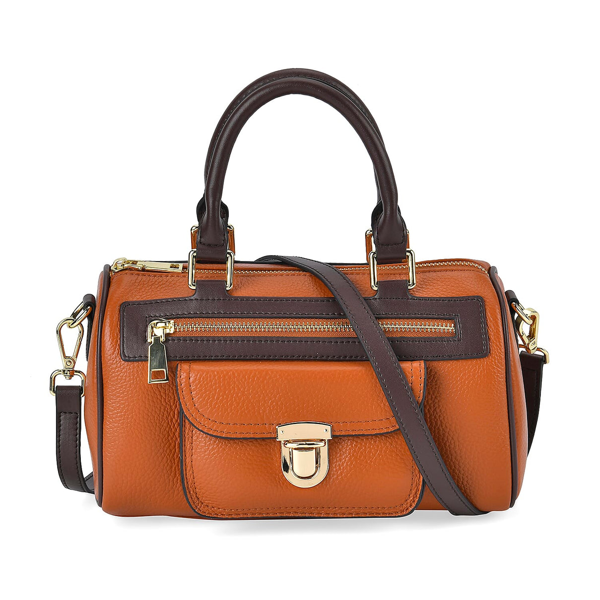 Leather Flat Grain Pattern Crossbody Bag - Brown 7700403 0