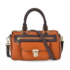 Designer Inspired 100% Genuine Leather Crossbody Duffle Bag - Brown