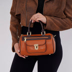 Designer Inspired 100% Genuine Leather Crossbody Duffle Bag - Brown