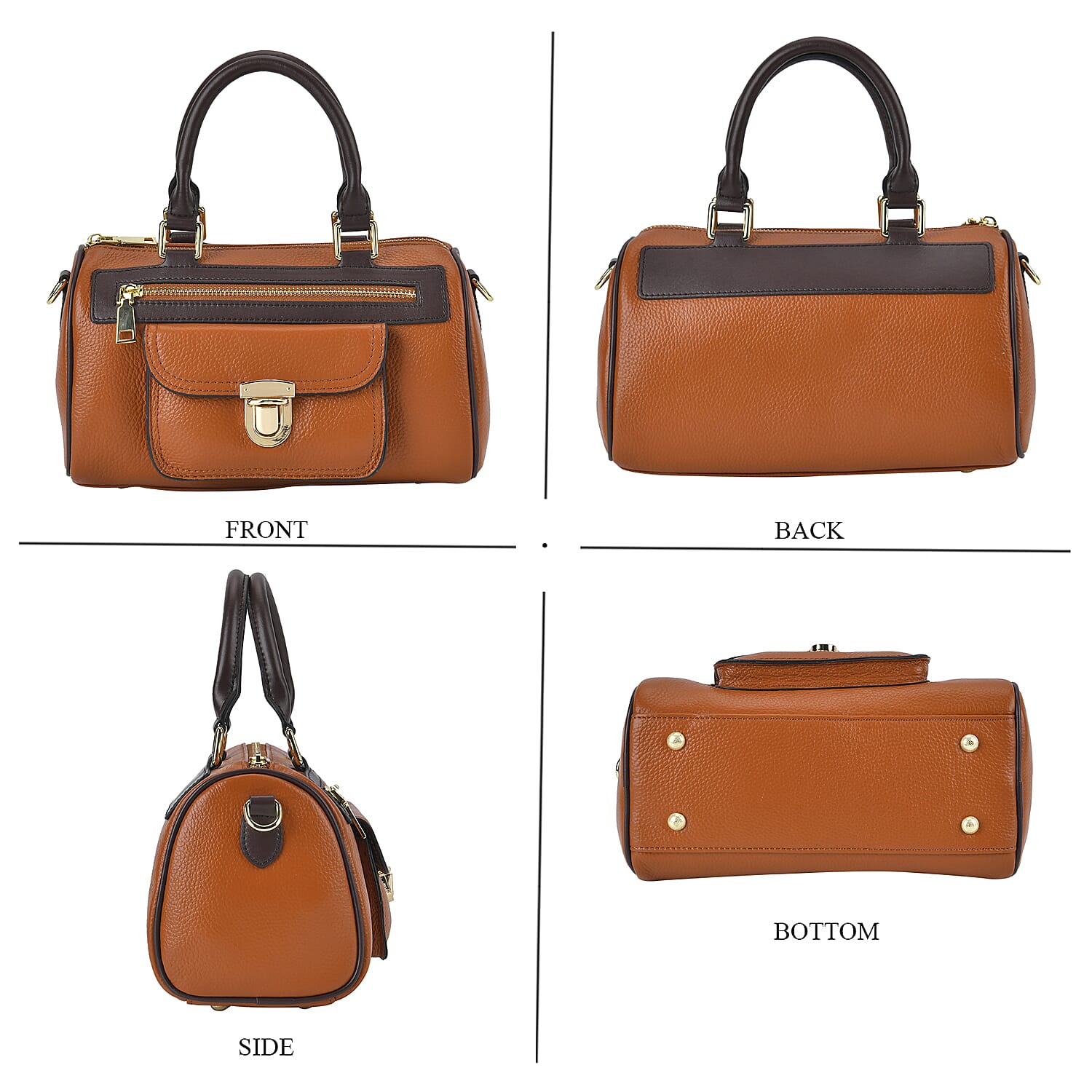 Leather Flat Grain Pattern Crossbody Bag - Brown 7700403 3
