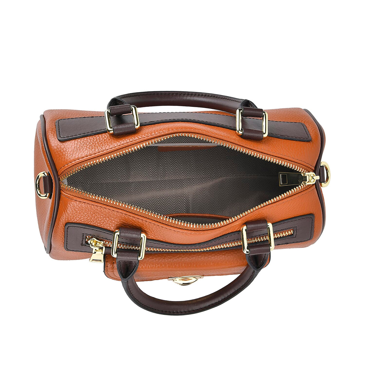 Leather Flat Grain Pattern Crossbody Bag - Brown 7700403 4