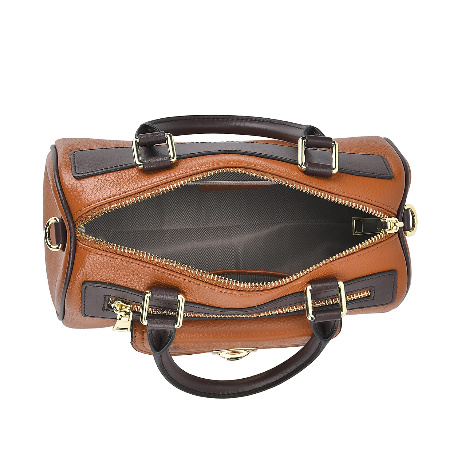 Leather Flat Grain Pattern Crossbody Bag - Brown 7700403 4
