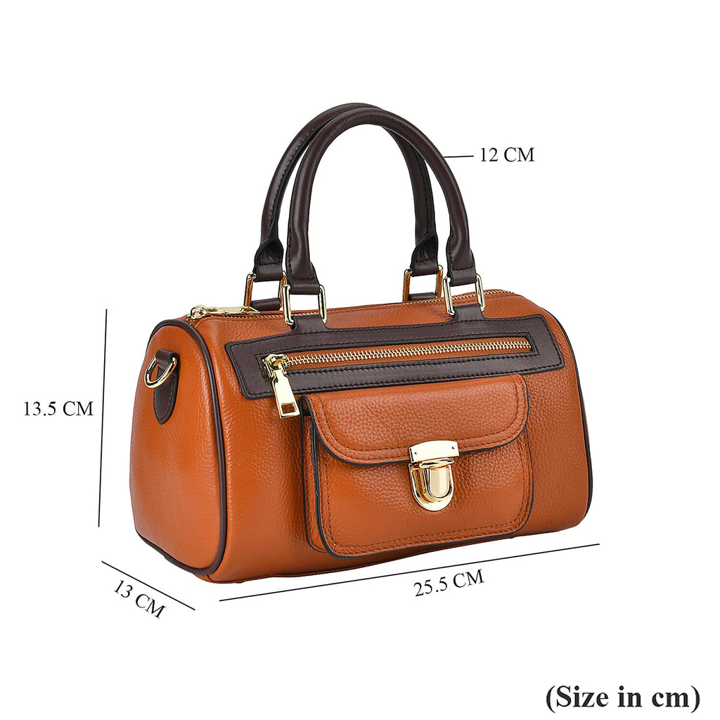 Designer Inspired 100% Genuine Leather Crossbody Duffle Bag - Brown