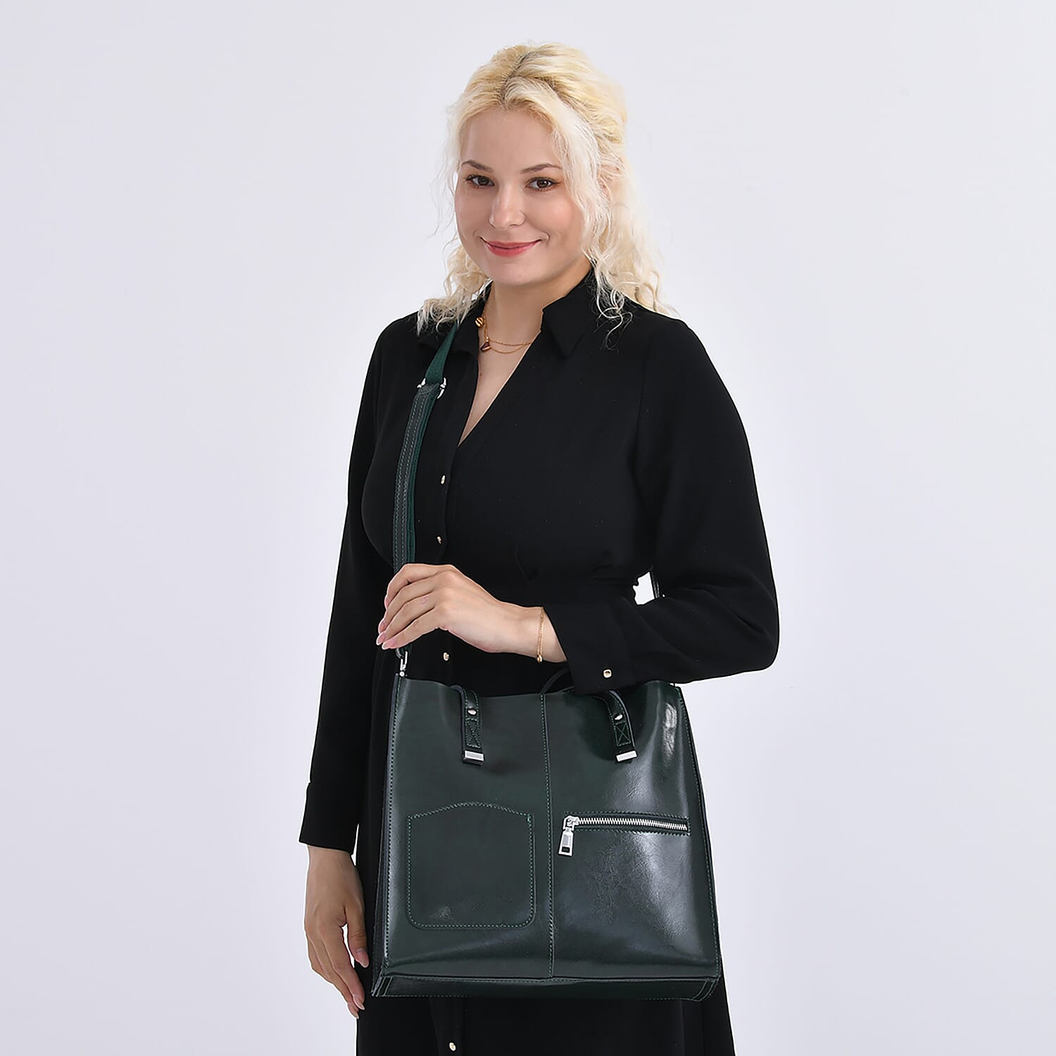 Sumptuous quality 100% Genuine Leather LARGE Tote Bag with Shoulder Strap - Green 8027421 2