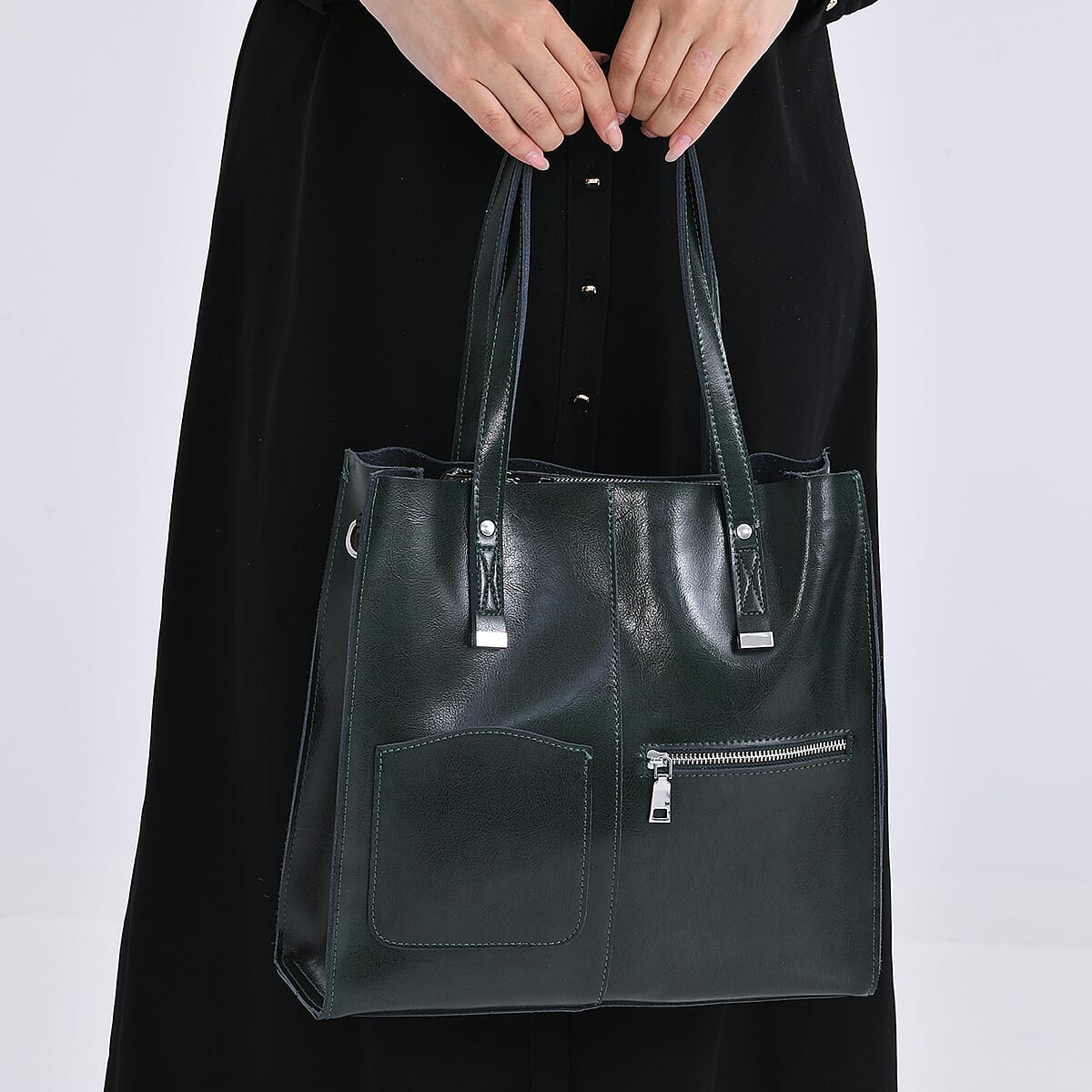 Sumptuous quality 100% Genuine Leather LARGE Tote Bag with Shoulder Strap - Green 8027421 3