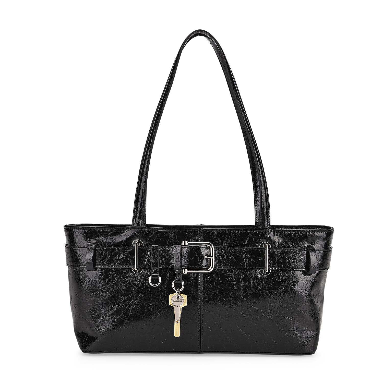 Genuine Leather Belt Buckle Design Rectangular Handbag - Black 8165527 0