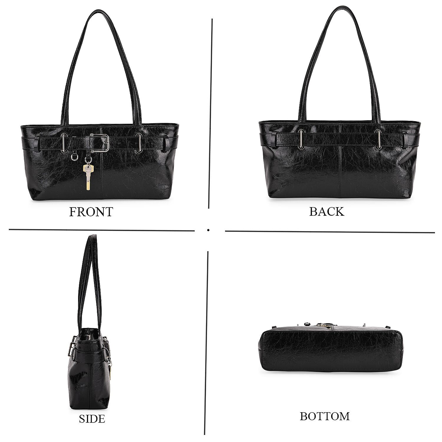 Genuine Leather Belt Buckle Design Rectangular Handbag - Black 8165527 4