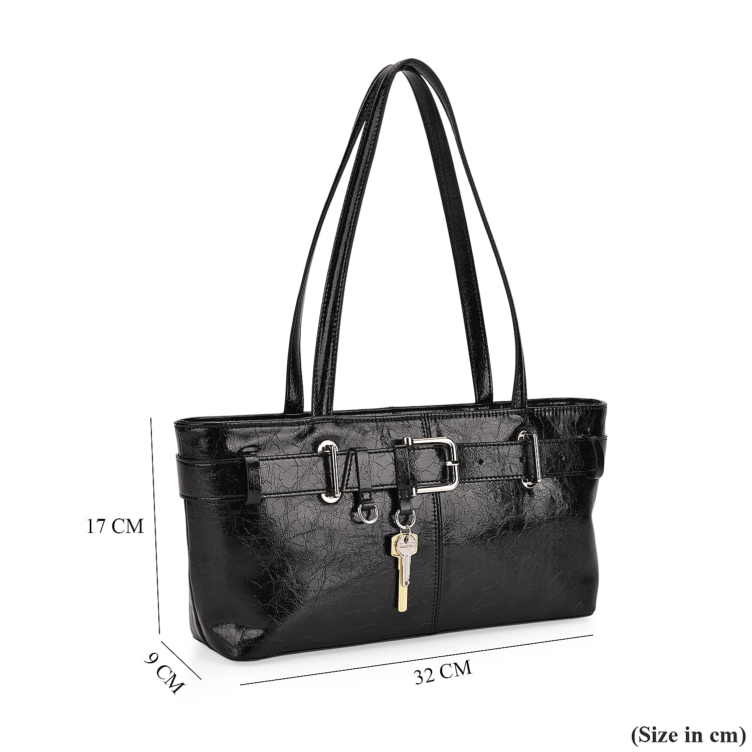 Genuine Leather Belt Buckle Design Rectangular Handbag - Black 8165527 7