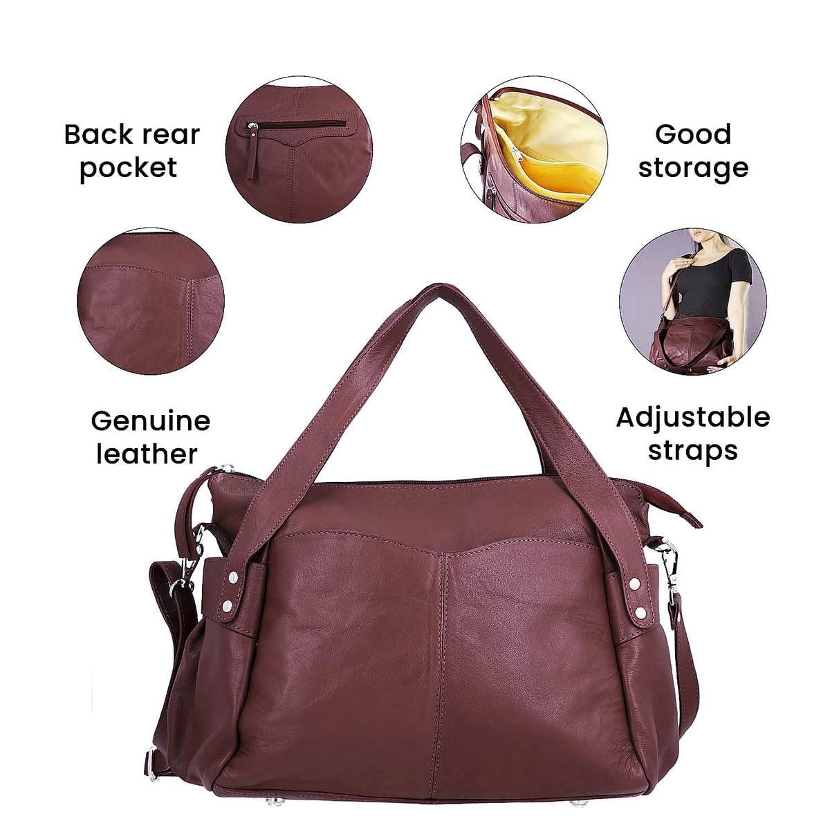 Leather Shoulder Bag (Size 17x11x3 ) - Burgundy 2760536 4