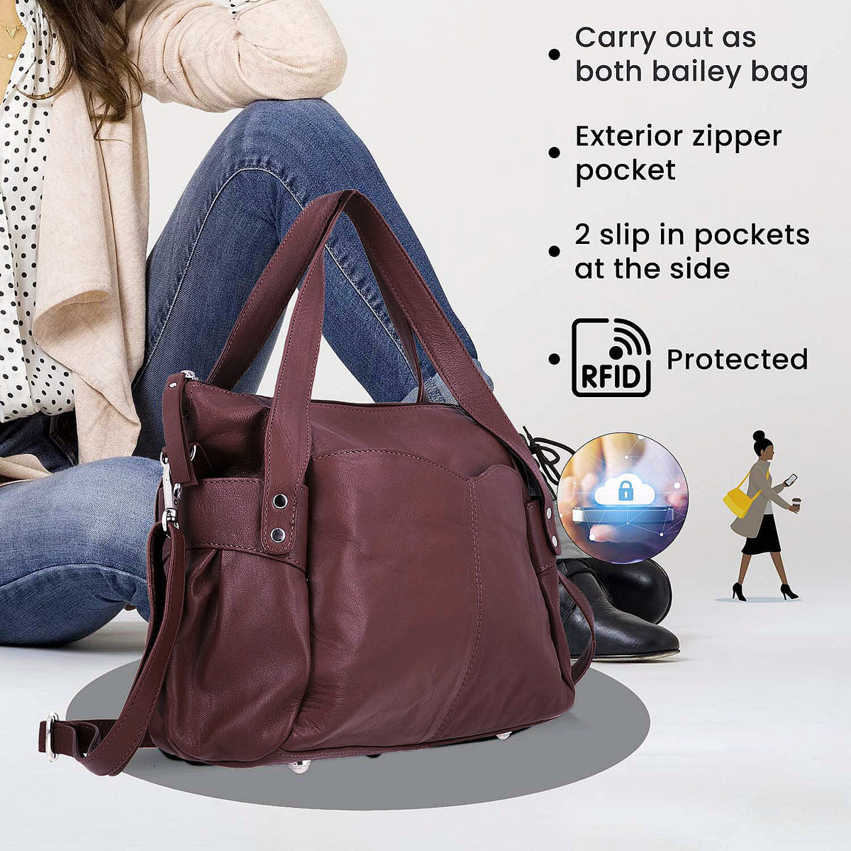Leather Shoulder Bag (Size 17x11x3 ) - Burgundy 2760536 5