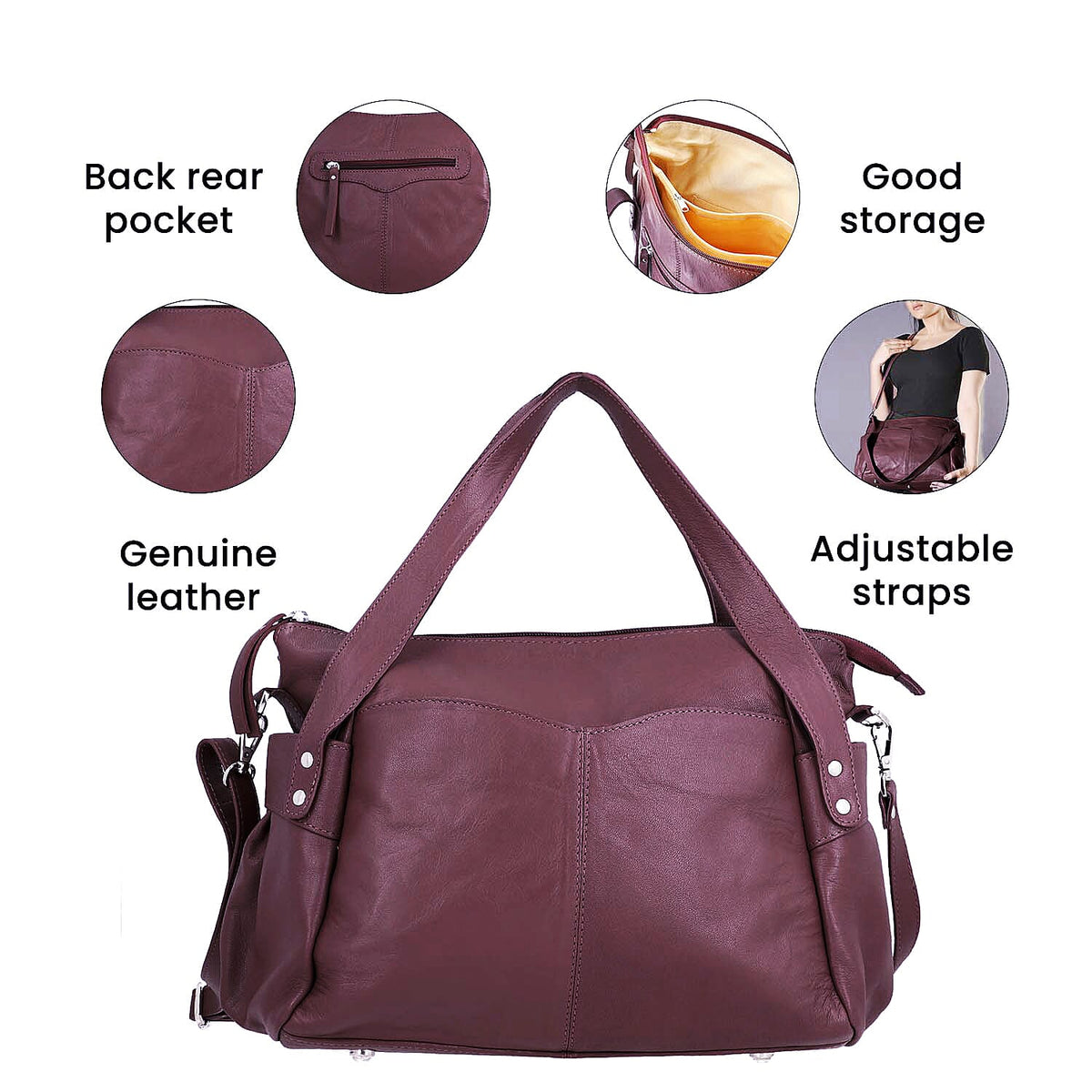 Leather Shoulder Bag (Size 17x11x3 ) - Maroon 7909498 4