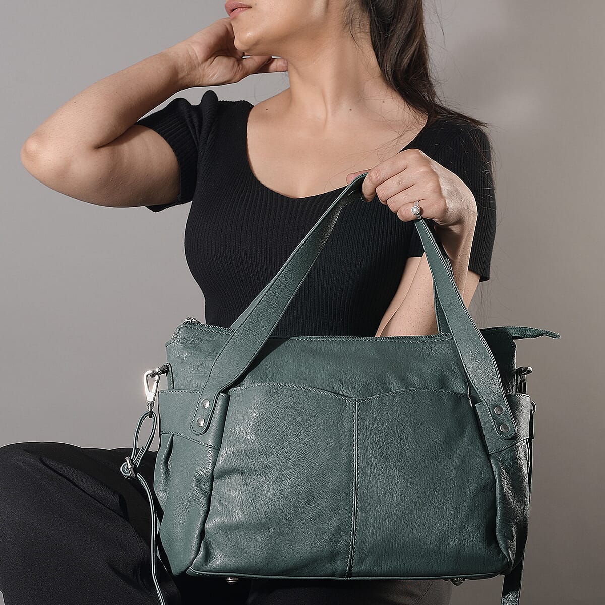 Leather Shoulder Bag (Size 17x11x3 ) - Teal 2760529 1