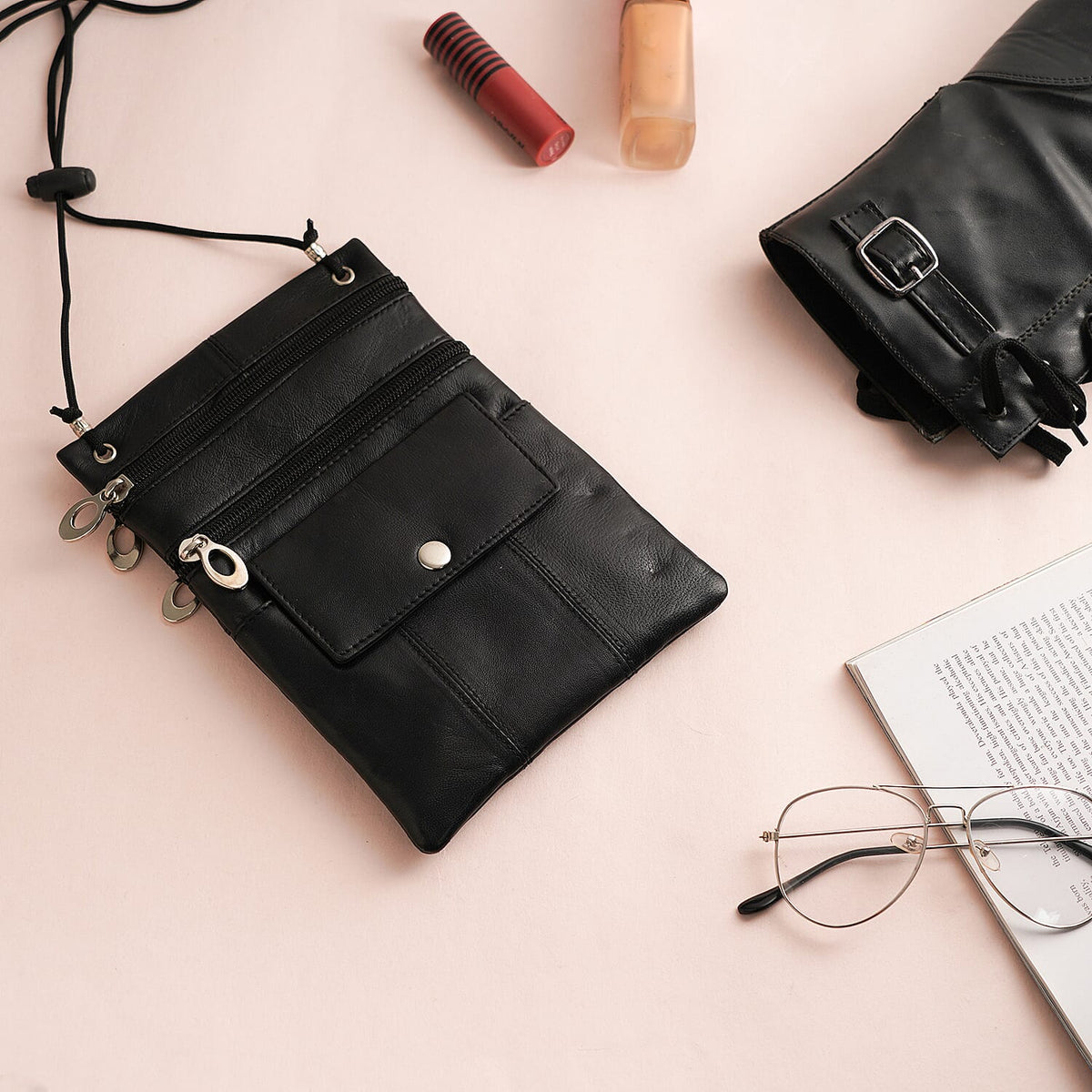 100% Genuine Leather Crossbody Bag - Black 7210703 1