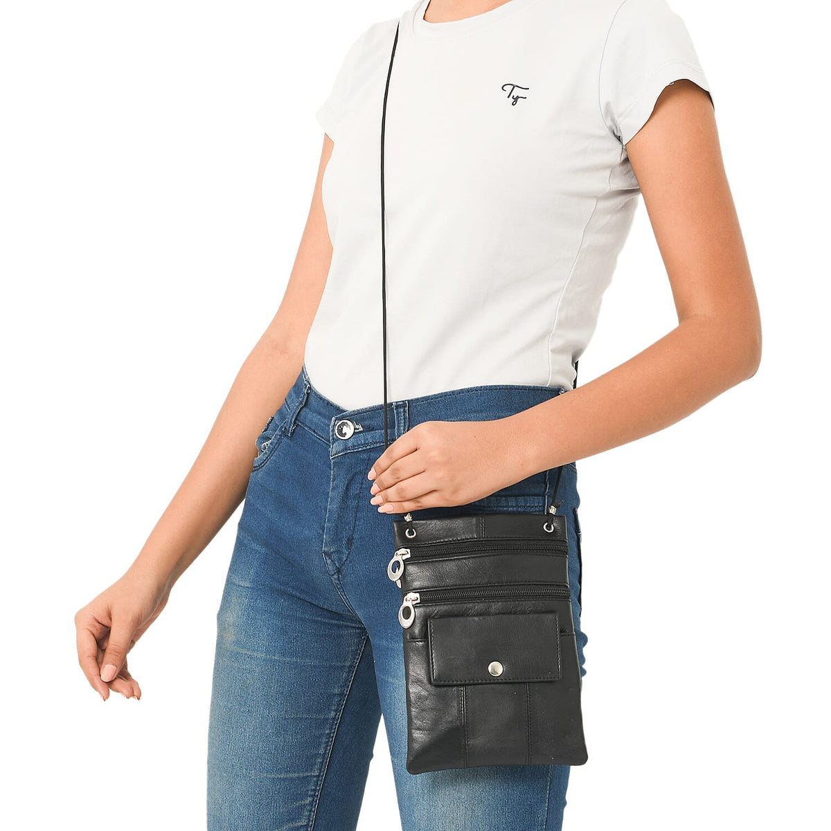 100% Genuine Leather Crossbody Bag - Black 7210703 2