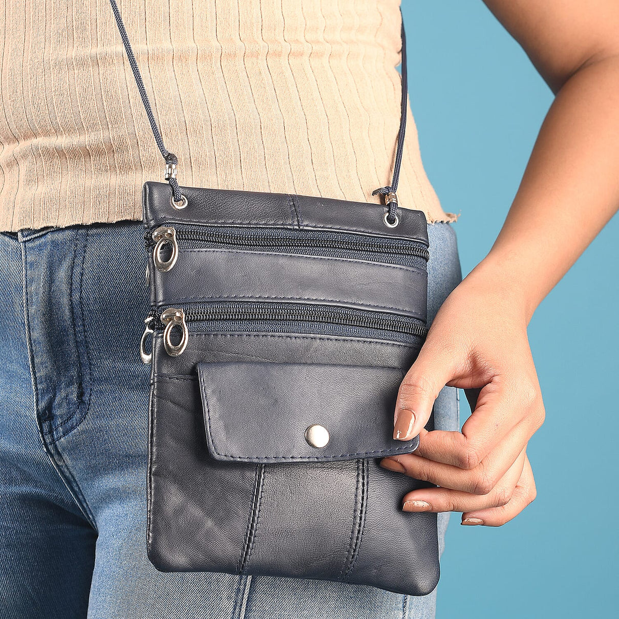 100% Genuine Leather Crossbody Bag - Navy 7210705 2
