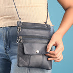 100% Genuine Leather Crossbody Bag - Navy