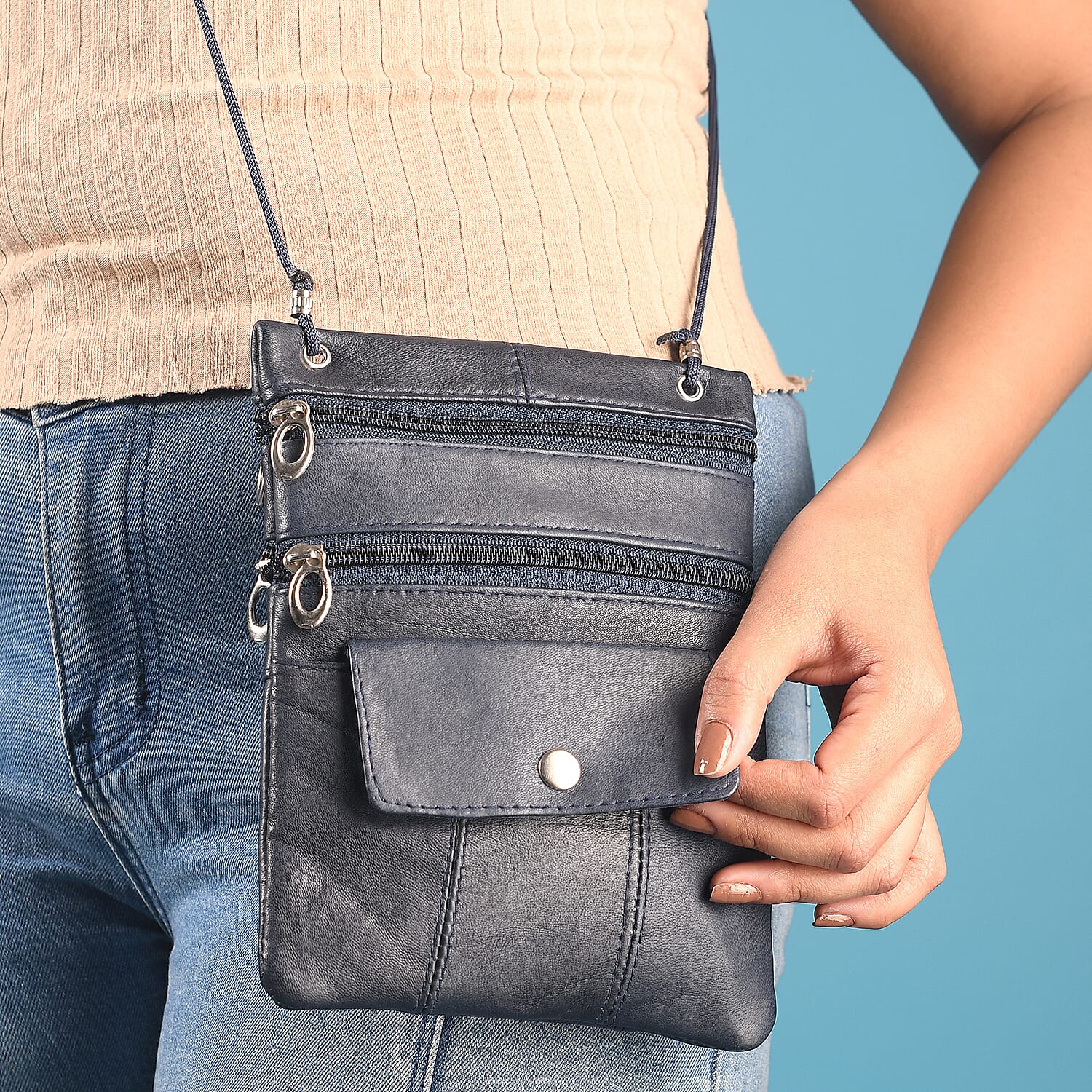 100% Genuine Leather Crossbody Bag - Navy 7210705 2