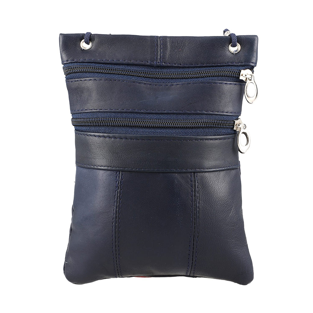 100% Genuine Leather Crossbody Bag - Navy