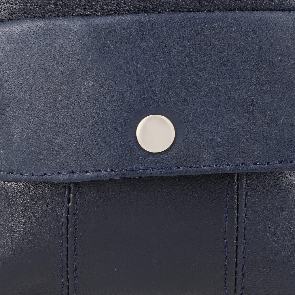 100% Genuine Leather Crossbody Bag - Navy
