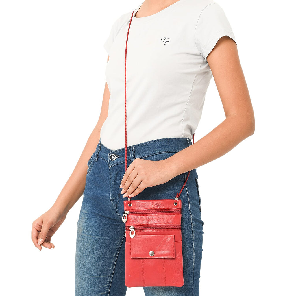 100% Genuine Leather Crossbody Bag - Red