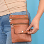 100% Genuine Leather Crossbody Bag - Tan