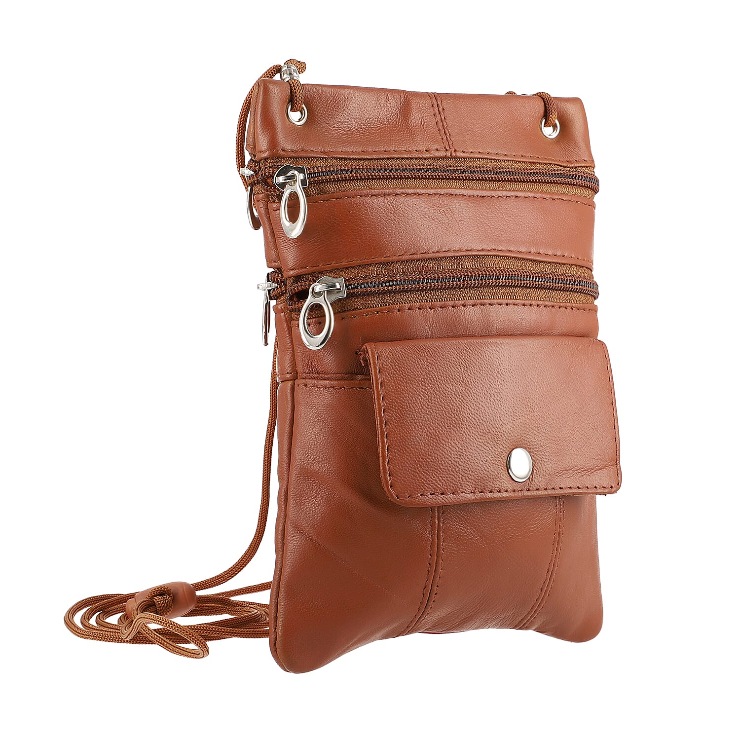 100% Genuine Leather Crossbody Bag - Tan 7210706 3