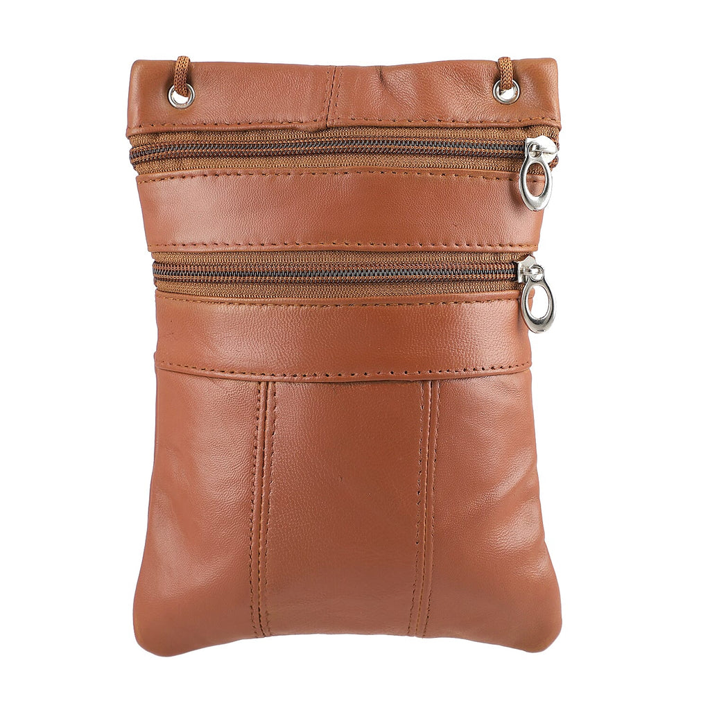 100% Genuine Leather Crossbody Bag - Tan