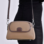 Genuine Leather Sling Crossbody Bag With Adjustable Shoulder Strap - Khaki