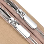 Genuine Leather Sling Crossbody Bag With Adjustable Shoulder Strap - Khaki