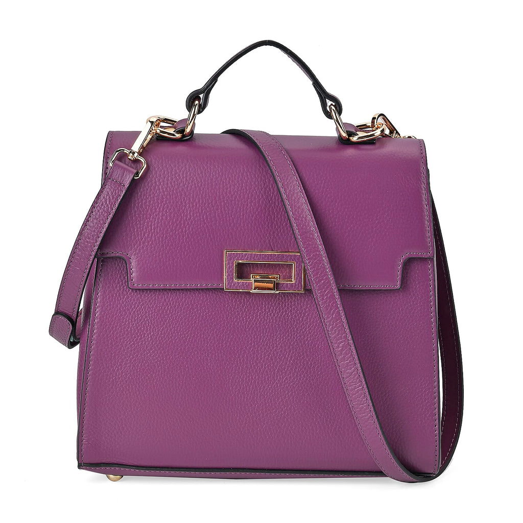 Designer Inspired - 100% Genuine Leather Solid Crossbody Satchel Bag with Adjustable Shoulder Strap (Size 26x11x22 cm) - Purple
