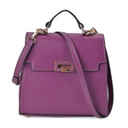 Designer Inspired - 100% Genuine Leather Solid Crossbody Satchel Bag with Adjustable Shoulder Strap (Size 26x11x22 cm) - Purple